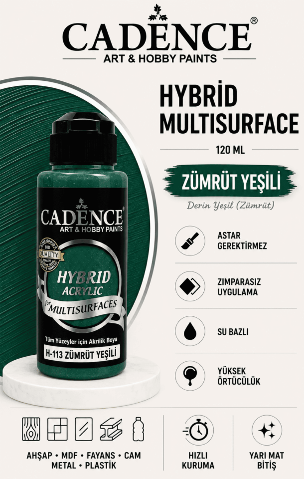 Cadence Hybrid Multisurface H-113 Zümrüt Akrilik Boya 120 ML