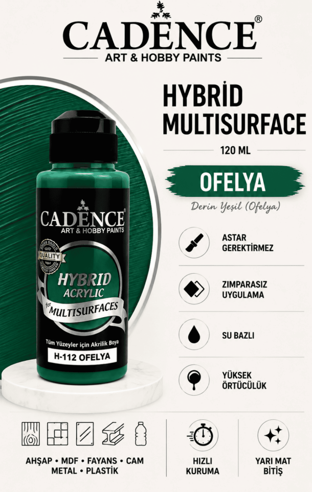 Cadence Hybrid Multisurface H-112 Ofelya Derin Yeşil Akrilik Boya 120 ML