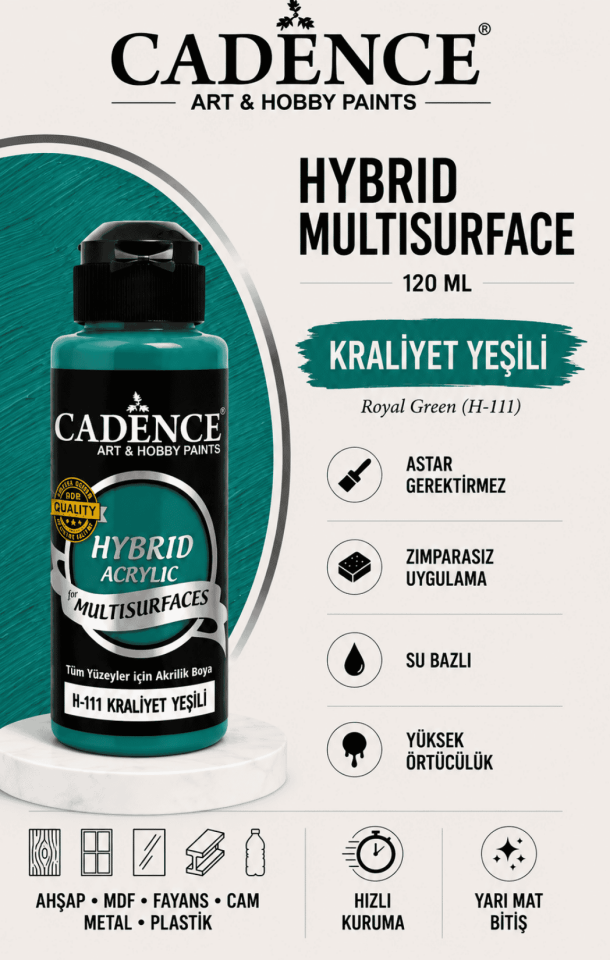 Cadence Hybrid Multisurface H-111 Kraliyet Yeşili Akrilik Boya 120 ml