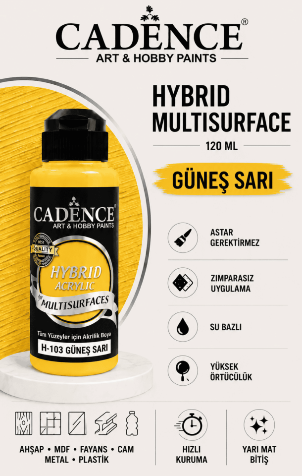 Cadence Hybrid Multisurface H-103 Güneş Sarı 120 ml Akrilik Boya