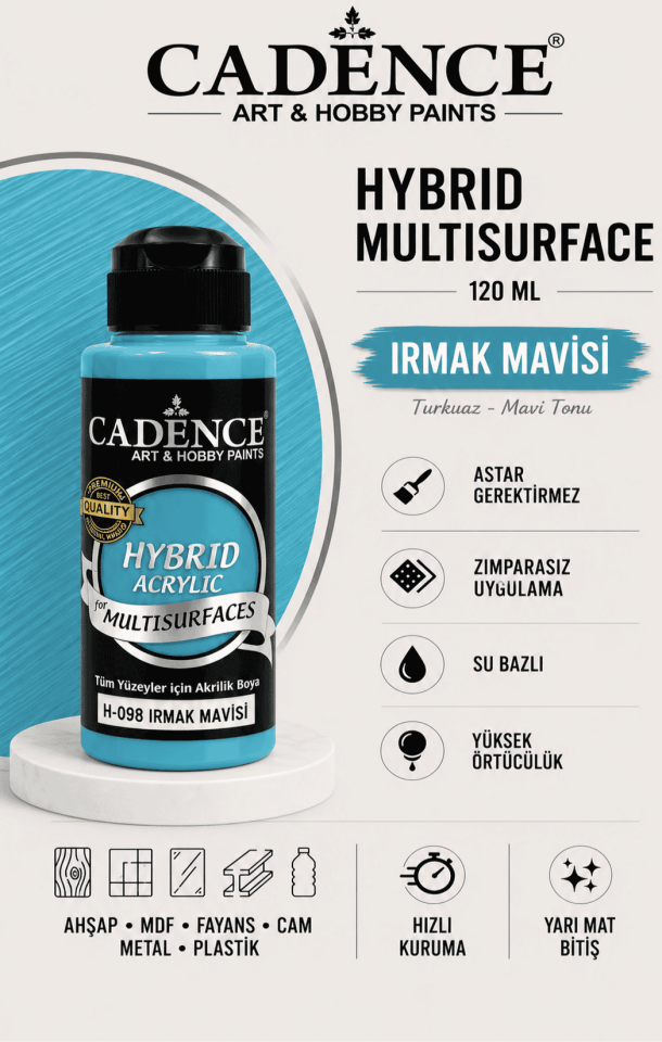 Cadence Hybrid Multisurface H-098 Irmak Mavisi Akrilik Boya 120 ml