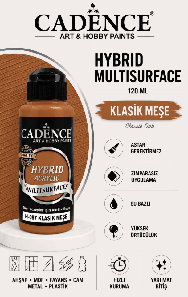 Cadence Hybrid Multisurface H-097 Klasik Meşe Akrilik Boya 120 ml