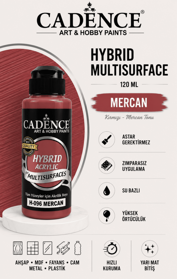 Cadence Hybrid Multisurface H-096 Mercan Akrilik Boya 120 ml