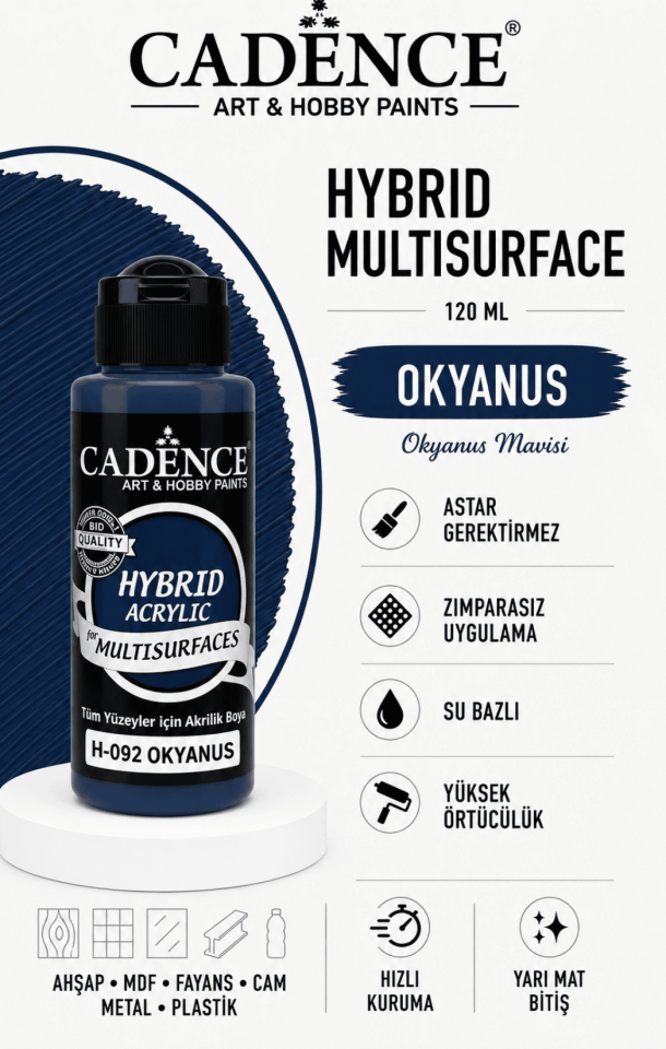 Cadence Hybrid Multisurface H-092 Okyanus Akrilik Boya 120 ml