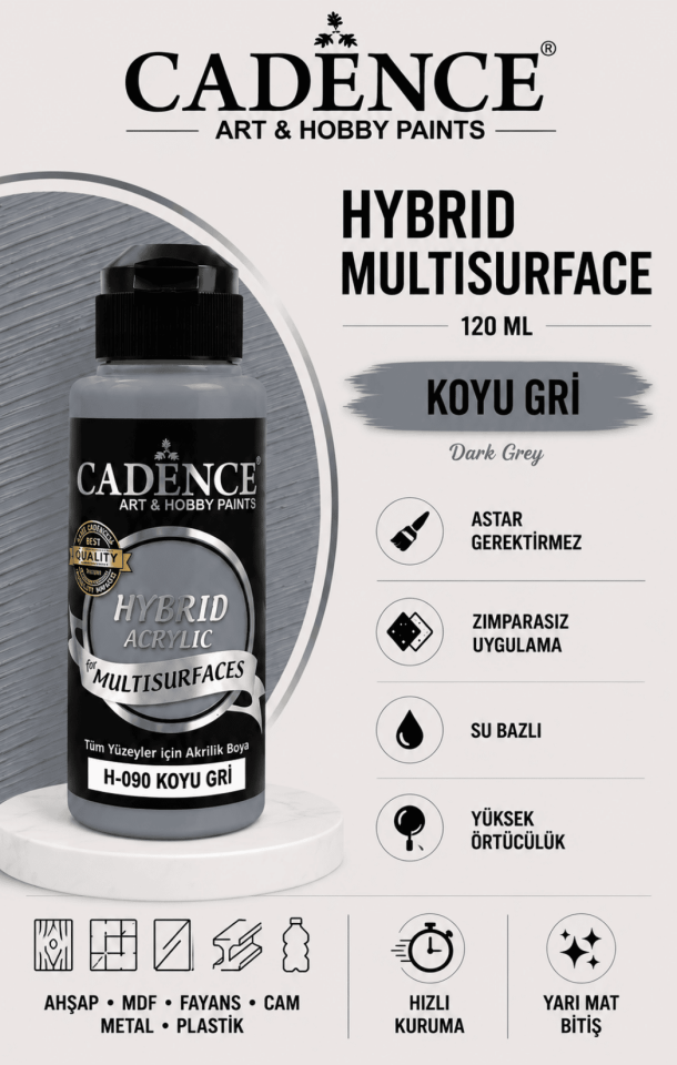 Cadence Hybrid Multisurface H-090 Koyu Gri Akrilik Boya 120 ml