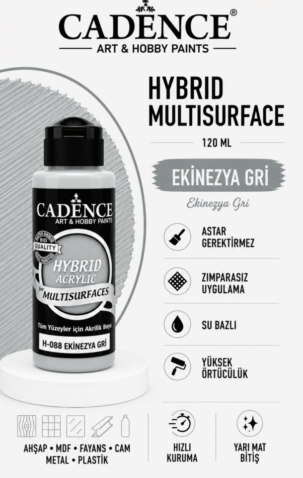 Cadence Hybrid Multisurface H-088 Ekinezya Gri Akrilik Boya 120 ml