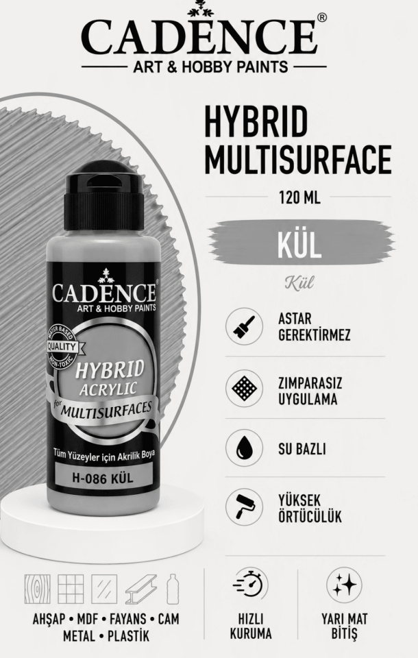 Cadence Hybrid Multisurface H-086 Kül Gri Akrilik Boya 120 ml