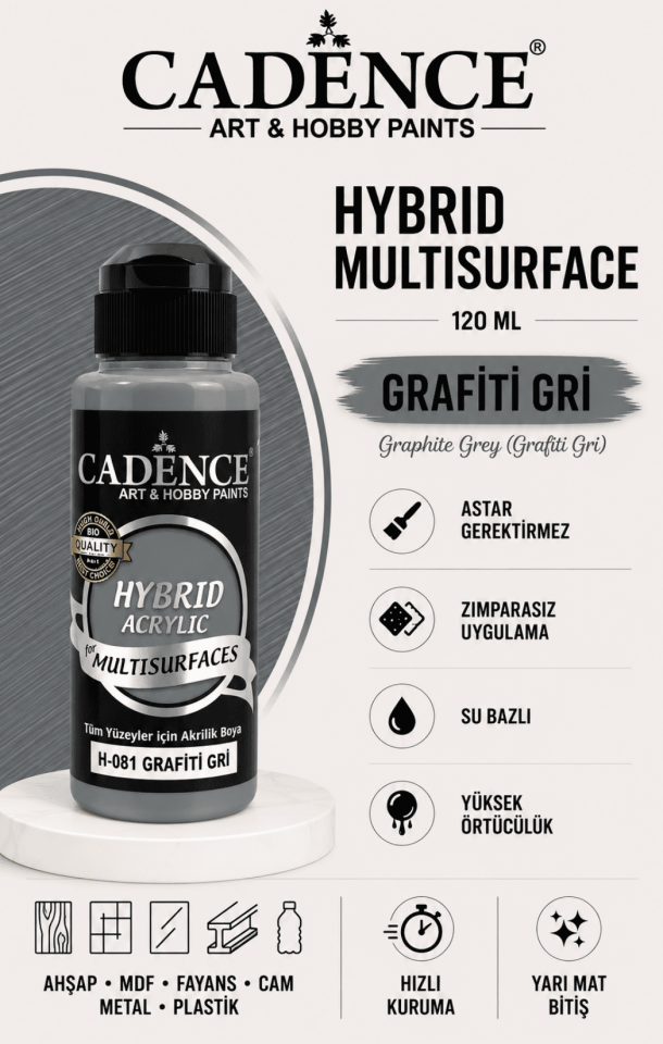 Cadence Hybrid Multisurface H-081 Grafiti Gri Akrilik Boya 120ml