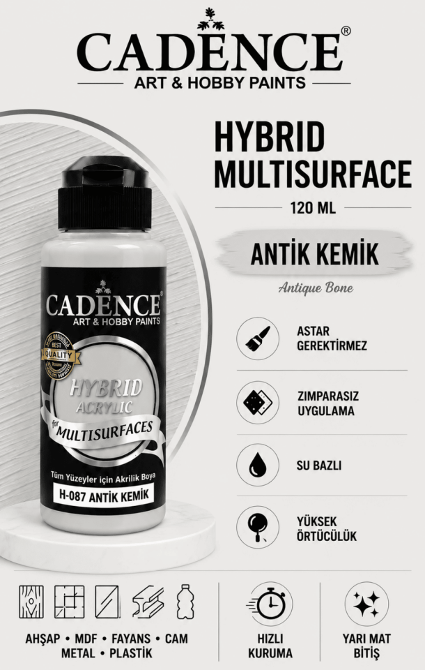 Cadence Hybrid Multisurface H-087 Antik Kemik Akrilik Boya 120 ml