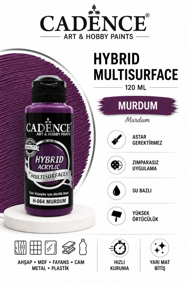 Cadence Hybrid Multisurface H-064 Mürdüm Akrilik Boya 120ml
