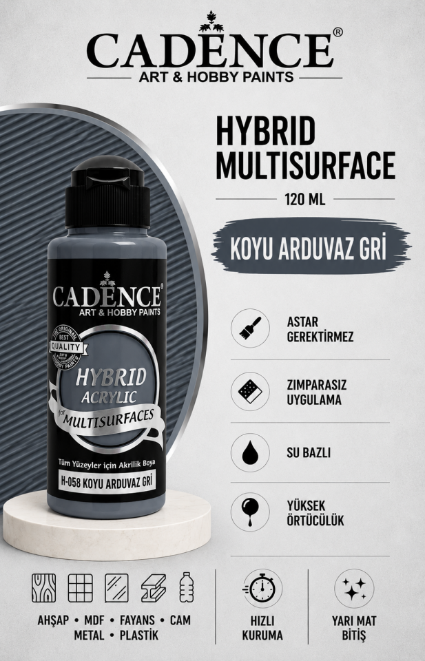 Cadence Hybrid Multisurface H-058 Koyu Arduvaz Gri Akrilik Boya 120ml