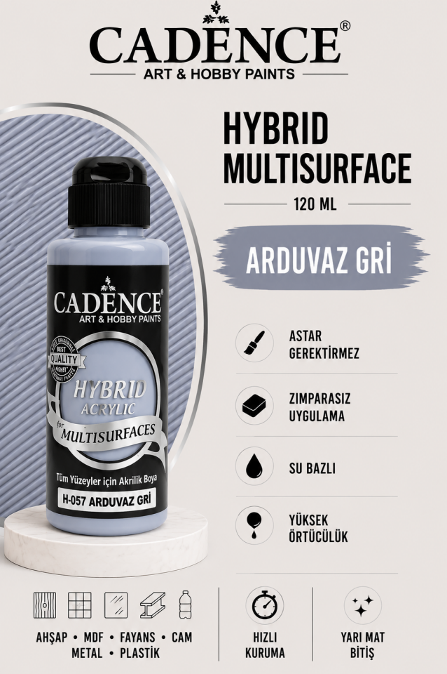 Cadence Hybrid Multisurface H-057 Arduvaz Gri Akrilik Boya 120ml