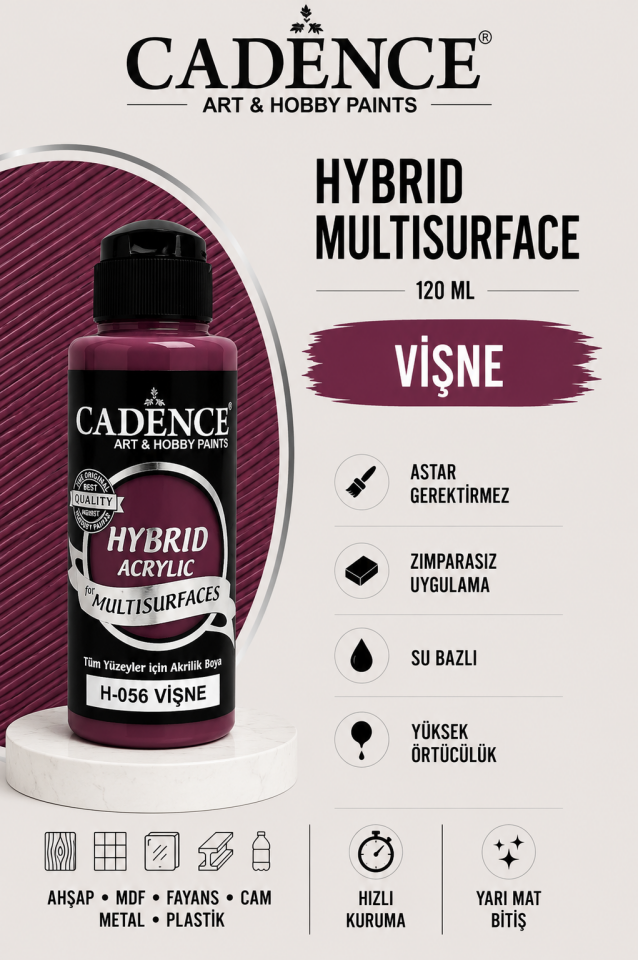 Cadence Hybrid Multisurface H-056 Vişne Akrilik Boya 120ml