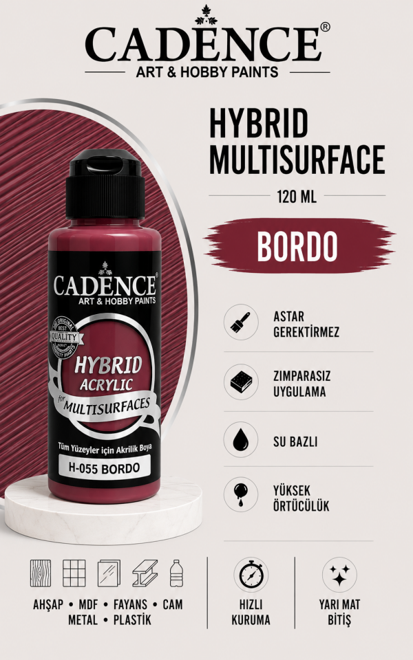 Cadence Hybrid Multisurface H-055 Bordo Akrilik Boya 120ml