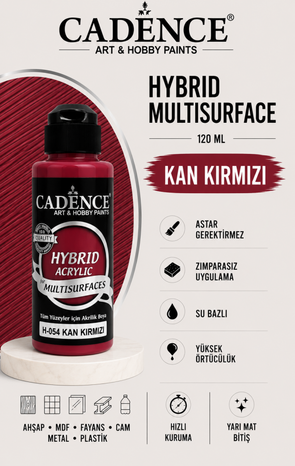 Cadence Hybrid Multisurface H-054 Kan Kırmızı Akrilik Boya 120ml