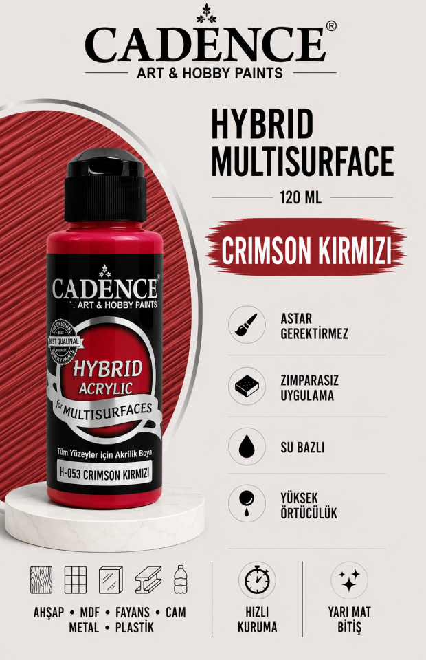 Cadence Hybrid Multisurface H-053 Crimson Kırmızı Akrilik Boya 120ml
