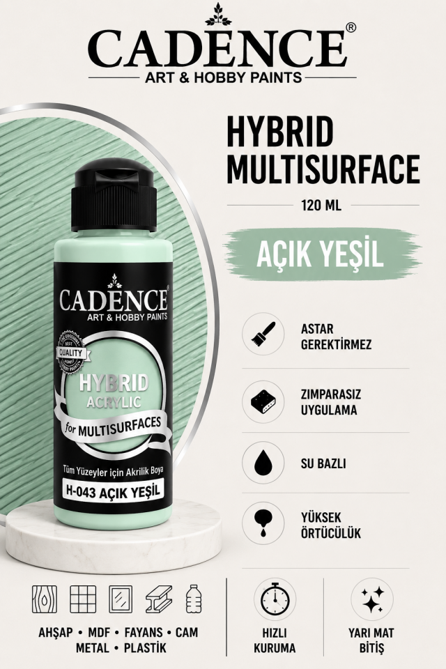 Cadence Hybrid Multisurface H-043 Açık Yeşil Akrilik Boya 120ml