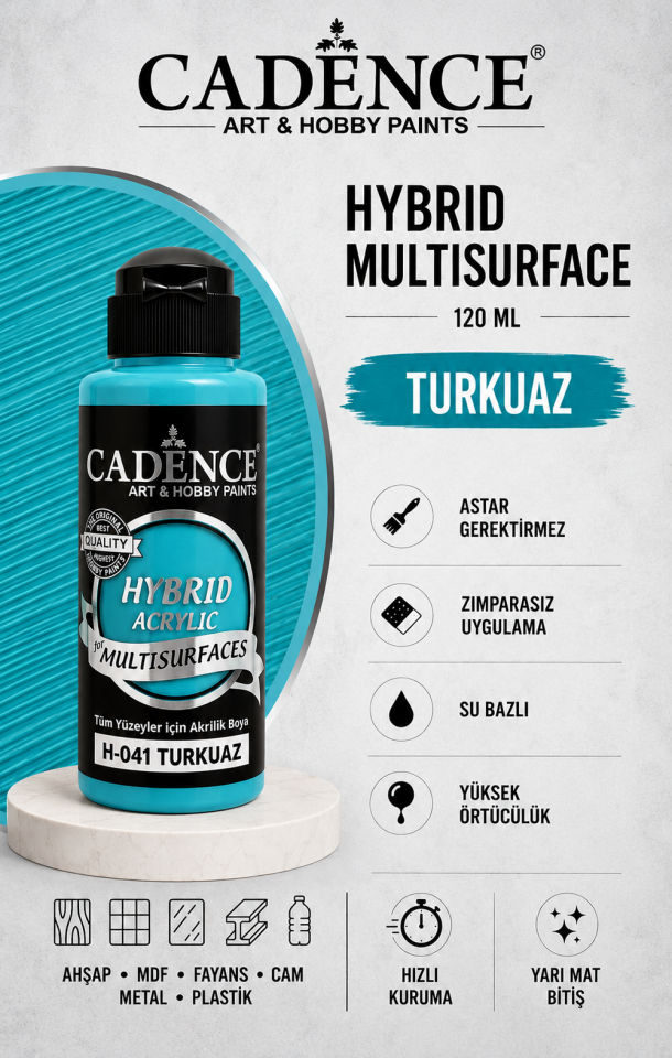 Cadence Hybrid Multisurface H-041 Turkuaz Akrilik Boya 120ml