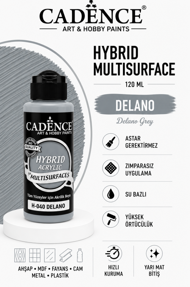 Cadence Hybrid Multisurface H-040 Delano Gri Akrilik Boya 120ML