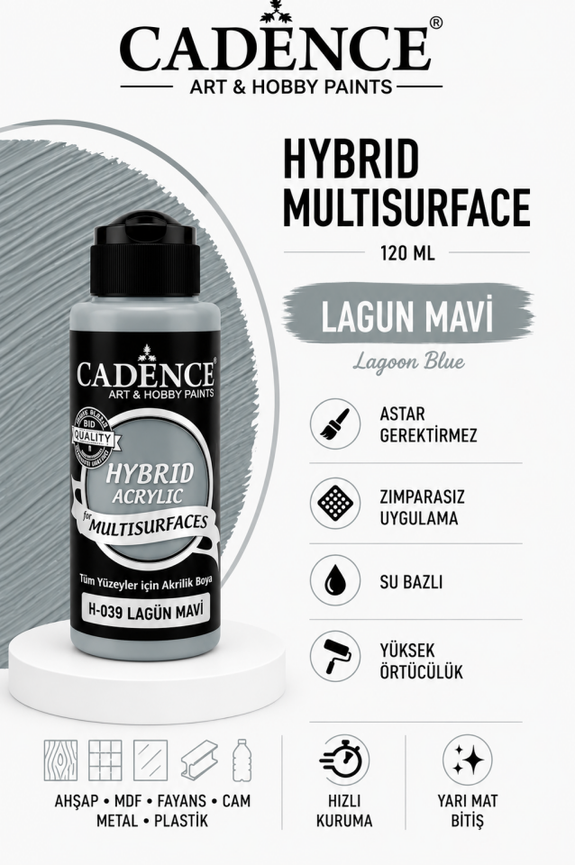 Cadence Hybrid Multisurface H-039 Lagun Mavi Akrilik Boya 120ML