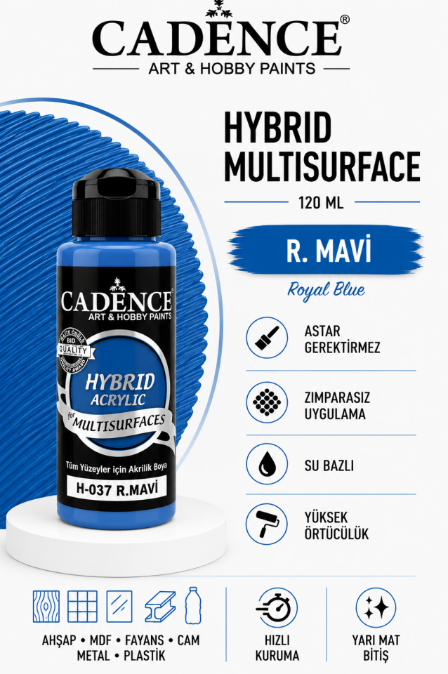 Cadence Hybrid Multisurface H-037 R.Mavi Akrilik Boya 120ml