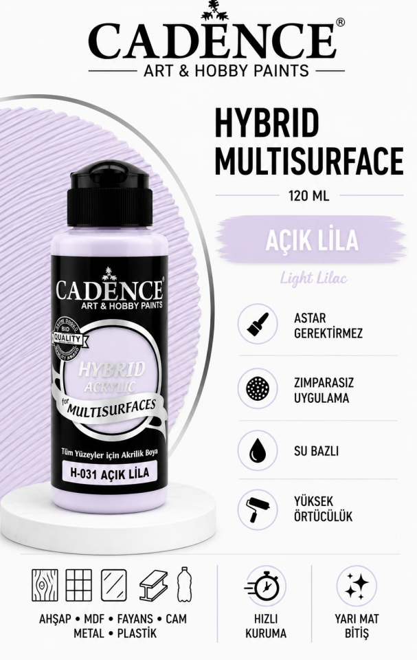 Cadence Hybrid Multisurface H-031 Açık Lila Akrilik Boya 120ml