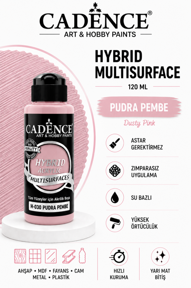 Cadence Hybrid Multisurface H-030 Pudra Pembe Akrilik Boya 120ml