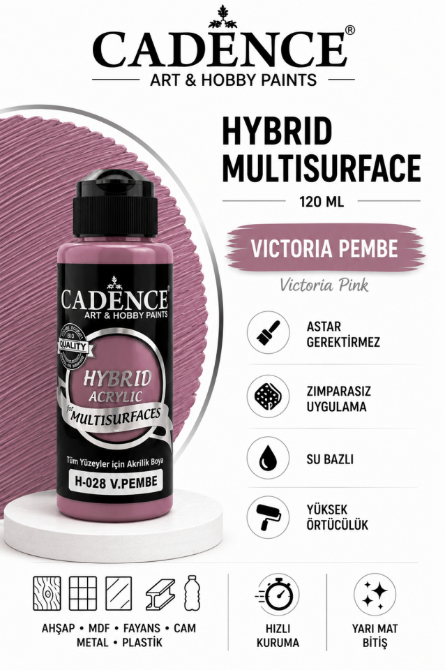 Cadence Hybrid Multisurface H-028 Victoria Pembe Akrilik Boya 120ml