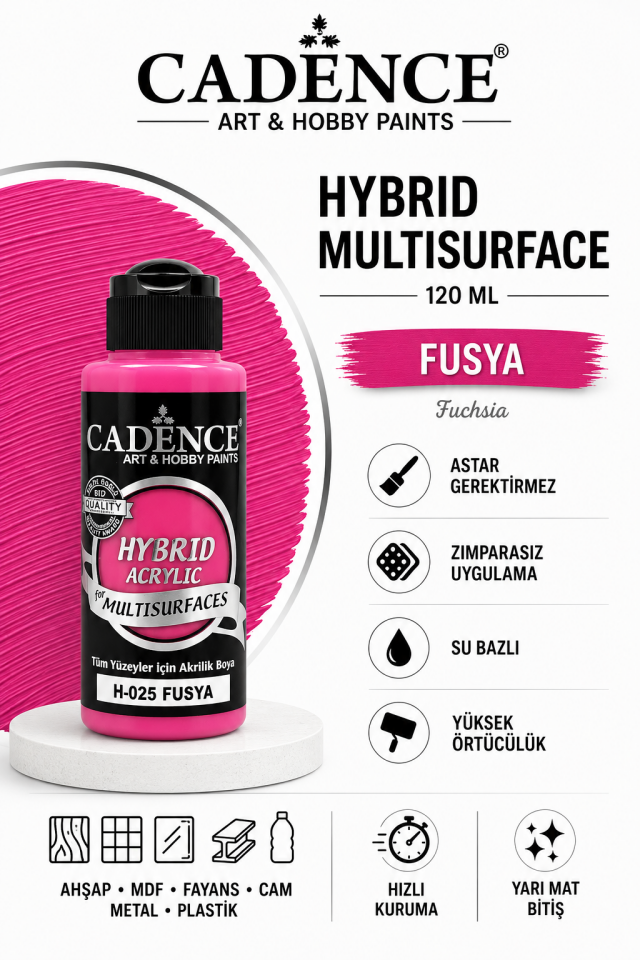 Cadence Hybrid Multisurface H-025 Fuşya Akrilik Boya 120ml