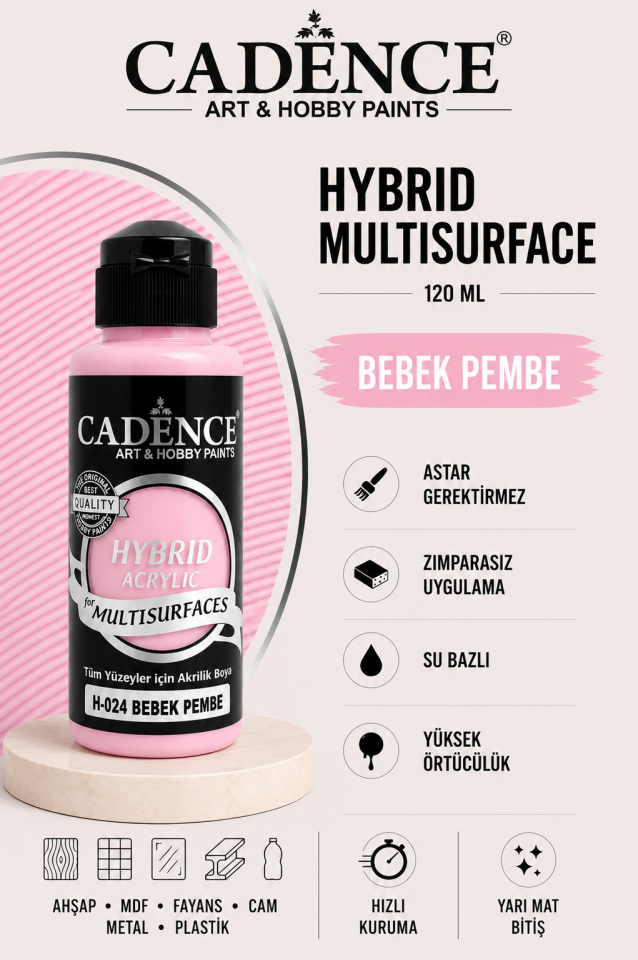 Cadence Hybrid Multisurface H-024 Bebek Pembe Akrilik Boya 120ml