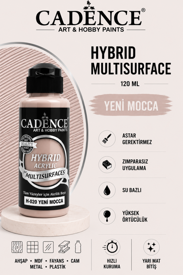 Cadence Hybrid Multisurface H-020 Yeni Mocca Akrilik Boya 120ml