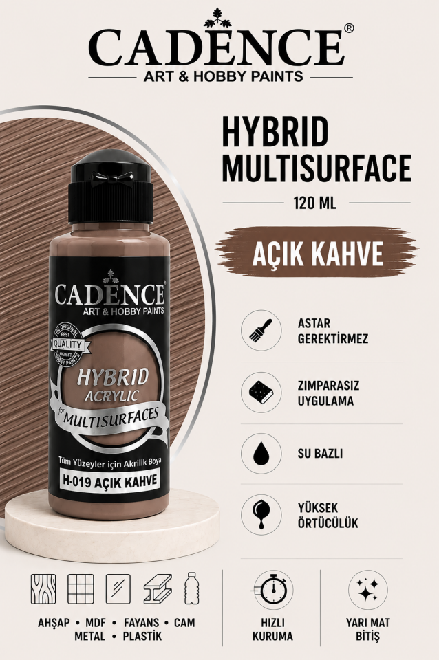 Cadence Hybrid Multisurface H-019 Açık Kahve Akrilik Boya 120ml