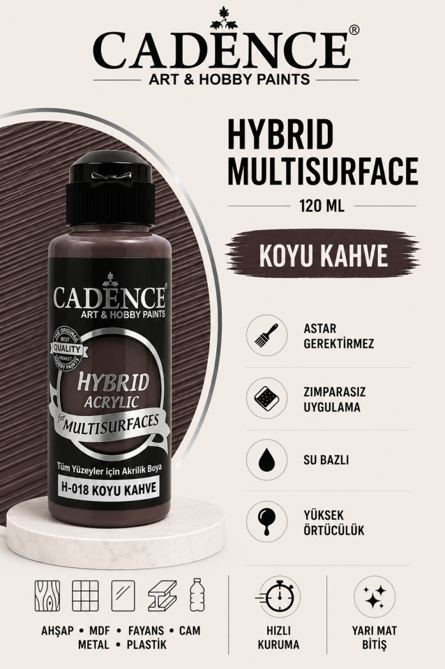 Cadence Hybrid Multisurface H-018 Koyu Kahve Akrilik Boya 120ml