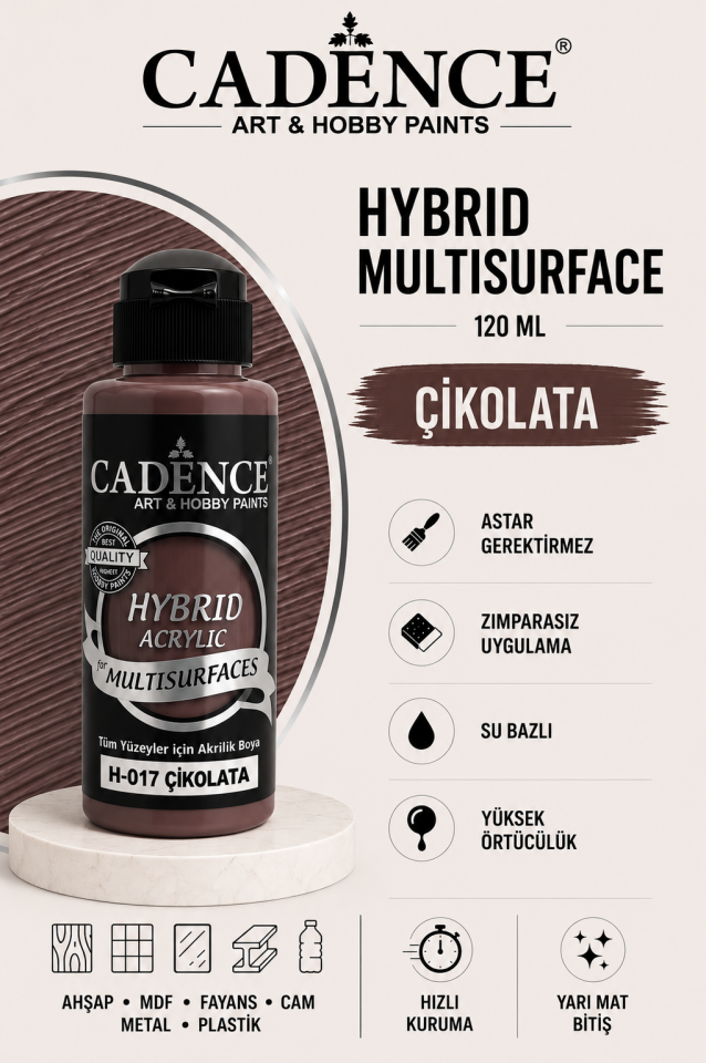 Cadence Hybrid Multisurface H-017 Çikolata Akrilik Boya 120ml
