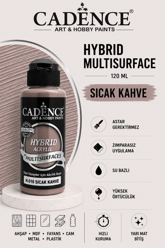 Cadence Hybrid Multisurface H-016 Sıcak Kahve Akrilik Boya 120ML