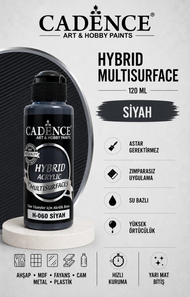 Cadence Hybrid Multisurface H-060 Siyah Akrilik Boya 120ml