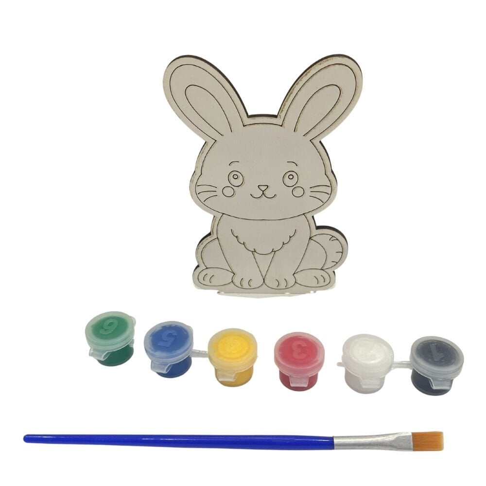 3mm MDF Lazer Kesim Tavşan Figürlü Ahşap Boyama Seti (14x11 cm)