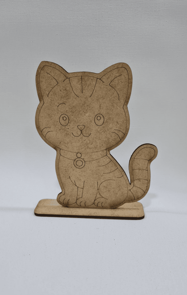 3mm MDF Lazer Kesim Kedi Figürlü Ahşap Boyama Seti (14x11 cm)