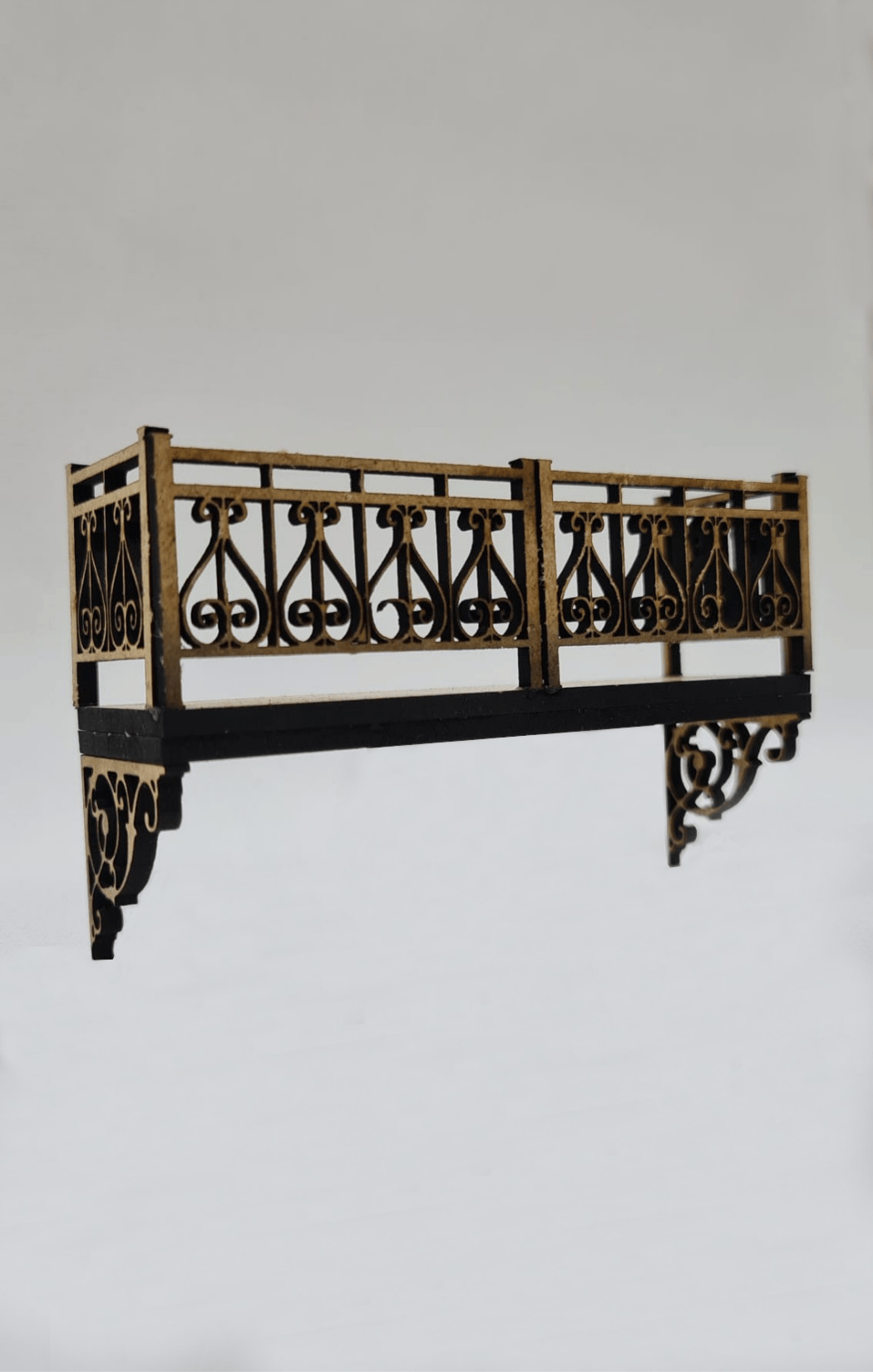Ferforje Desenli Minyatür Balkon Diorama - 3mm MDF Lazer Kesim (10x3x6.1 cm)