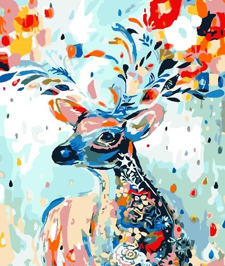 Çiçekli Geyik Sayılarla Boyama Seti 40*50cm