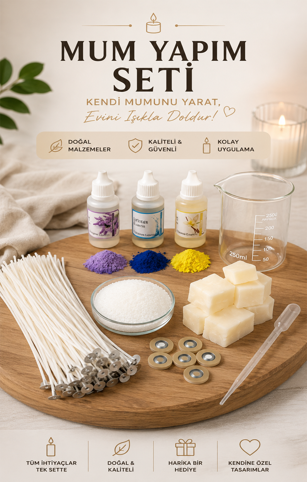 SOYA WAX MUM YAPIM SETİ + SERAMİK MUMLUK