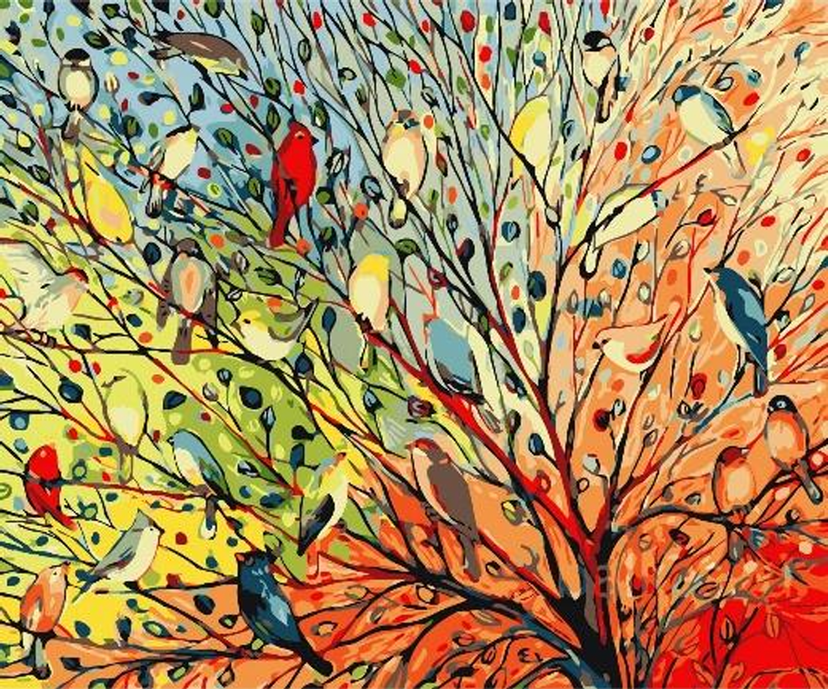 Sonbahar Ağaç ve Kuşlar Sayılarla Boyama Seti 30*40cm