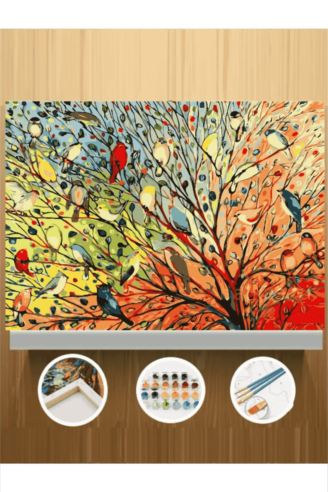 Sonbahar Ağaç ve Kuşlar Sayılarla Boyama Seti 30*40cm