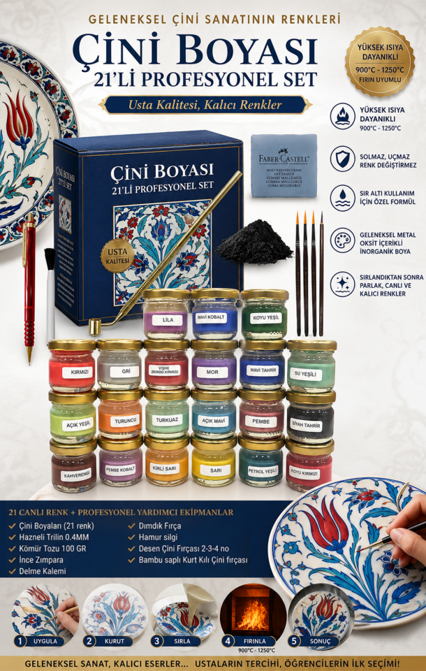Çini Boyası 21’li Profesyonel Set