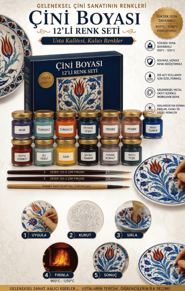 12 Renk Çini Boyası Seti