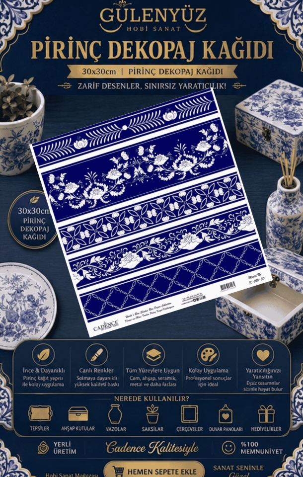 Model K-050 Dünyanın Mavi Tonları 30x30 Pirinç Dekopaj