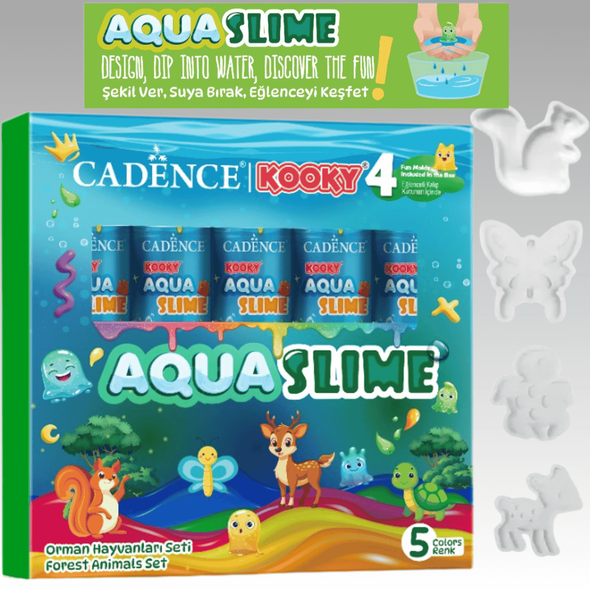Kooky Aqua Slime Orman Hayvanları Set 5X90ML