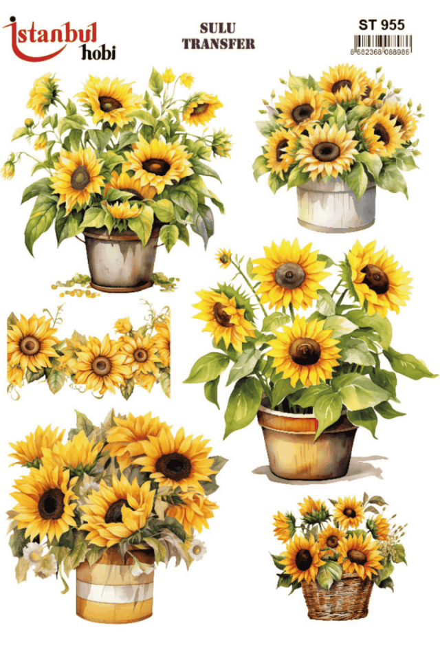 Sulu Transfer Renkli Ayçiçek Desenli ST955