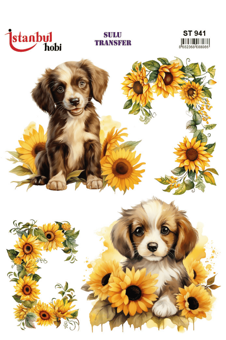 Renkli Köpek Ayçiçek Desenli Sulu Transfer ST941