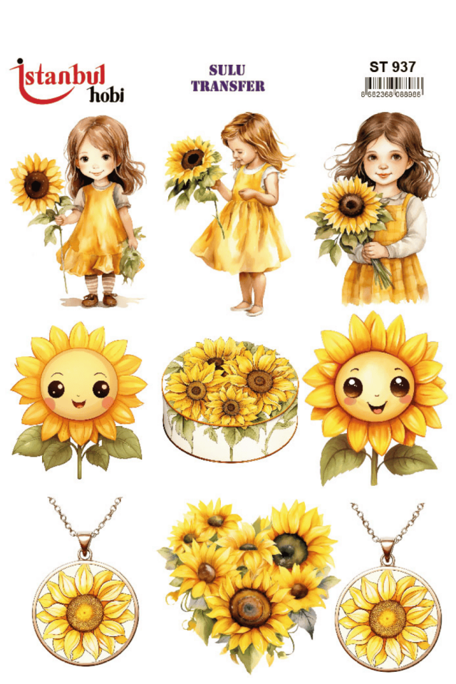 Renkli Kız Çocuk Ayçiçek Desenli Sulu Transfer ST937
